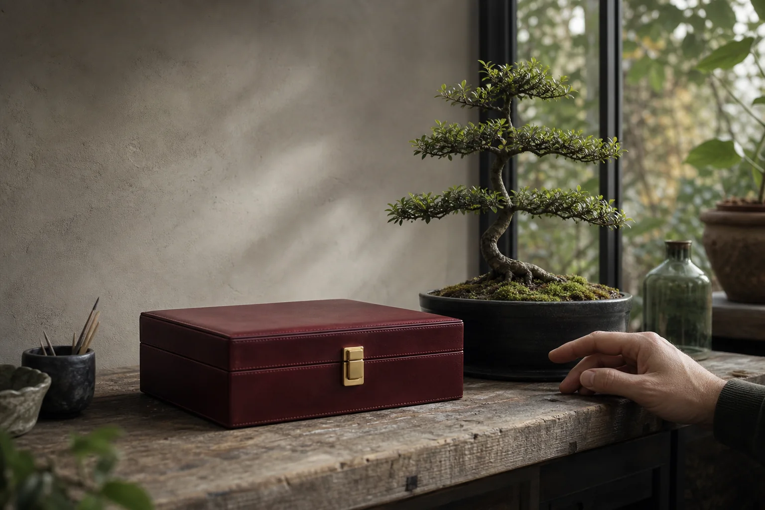 Sealed investment case beside a three-tier bonsai representing the SEIS holding period
