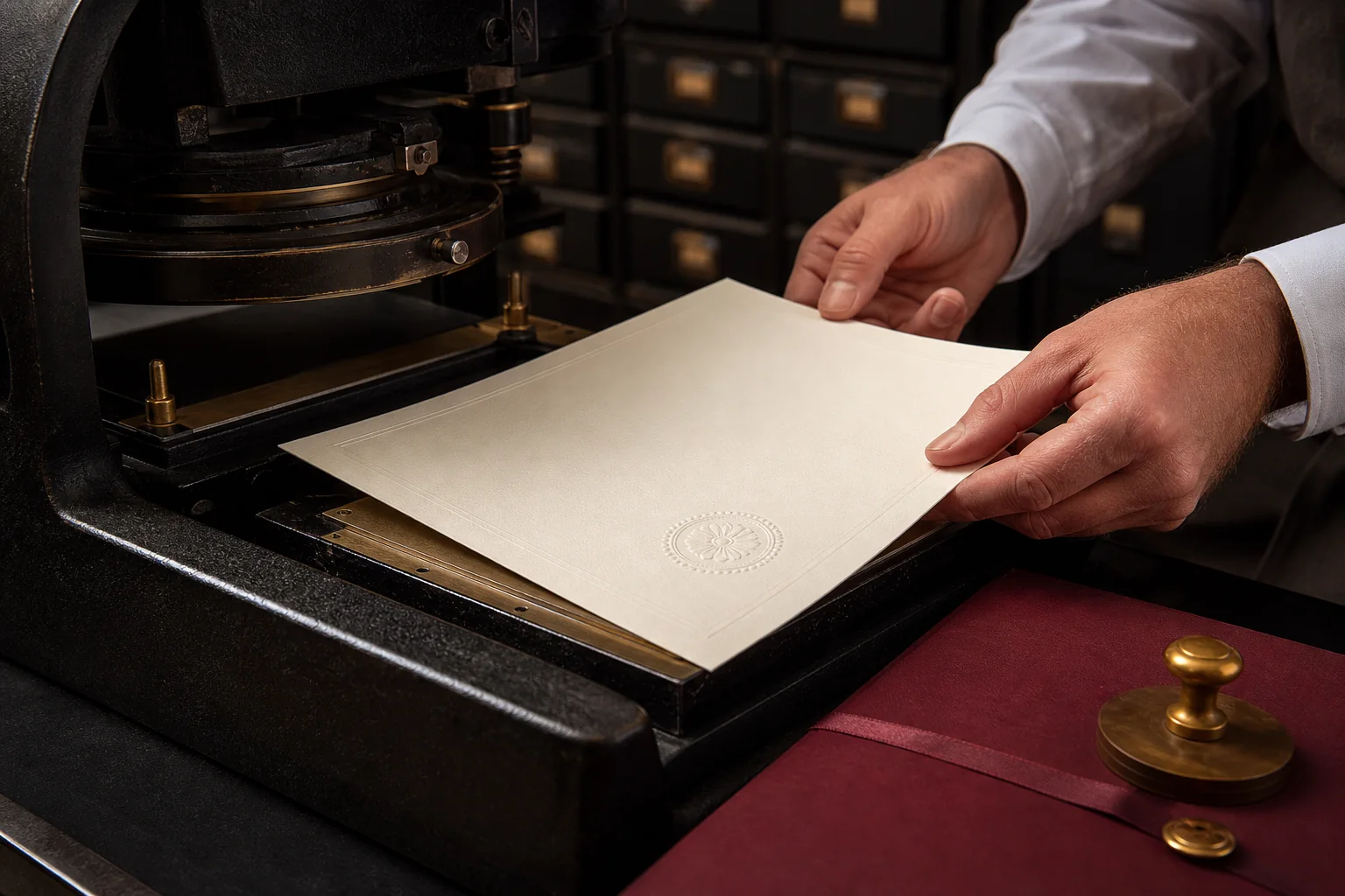 Specialist producing an embossed investor compliance certificate