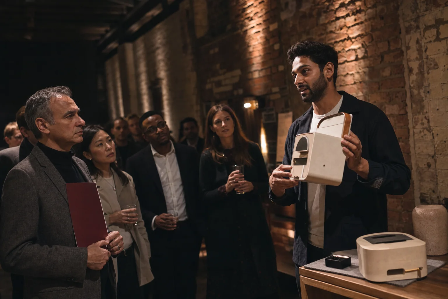 Startup founder presenting a prototype to SEIS and EIS investors
